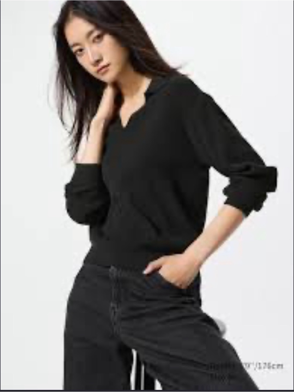 Uniqlo Washable Knit Ribbed Polo Sweater Black